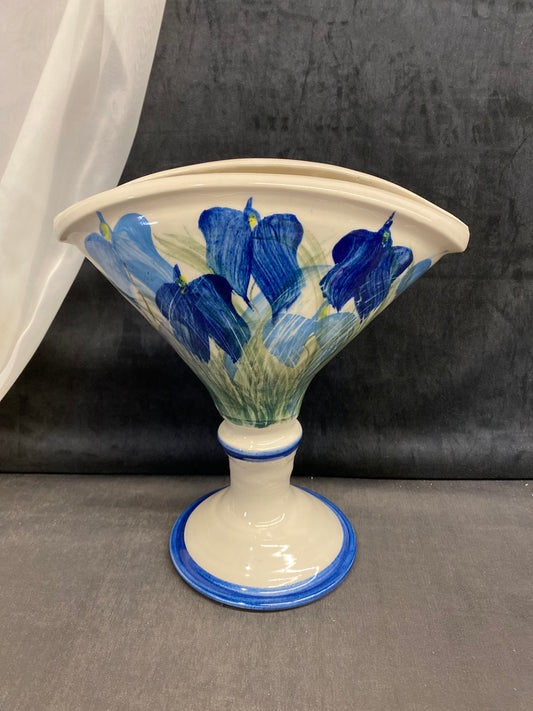 Studio Pottery Vase - Blue Floral