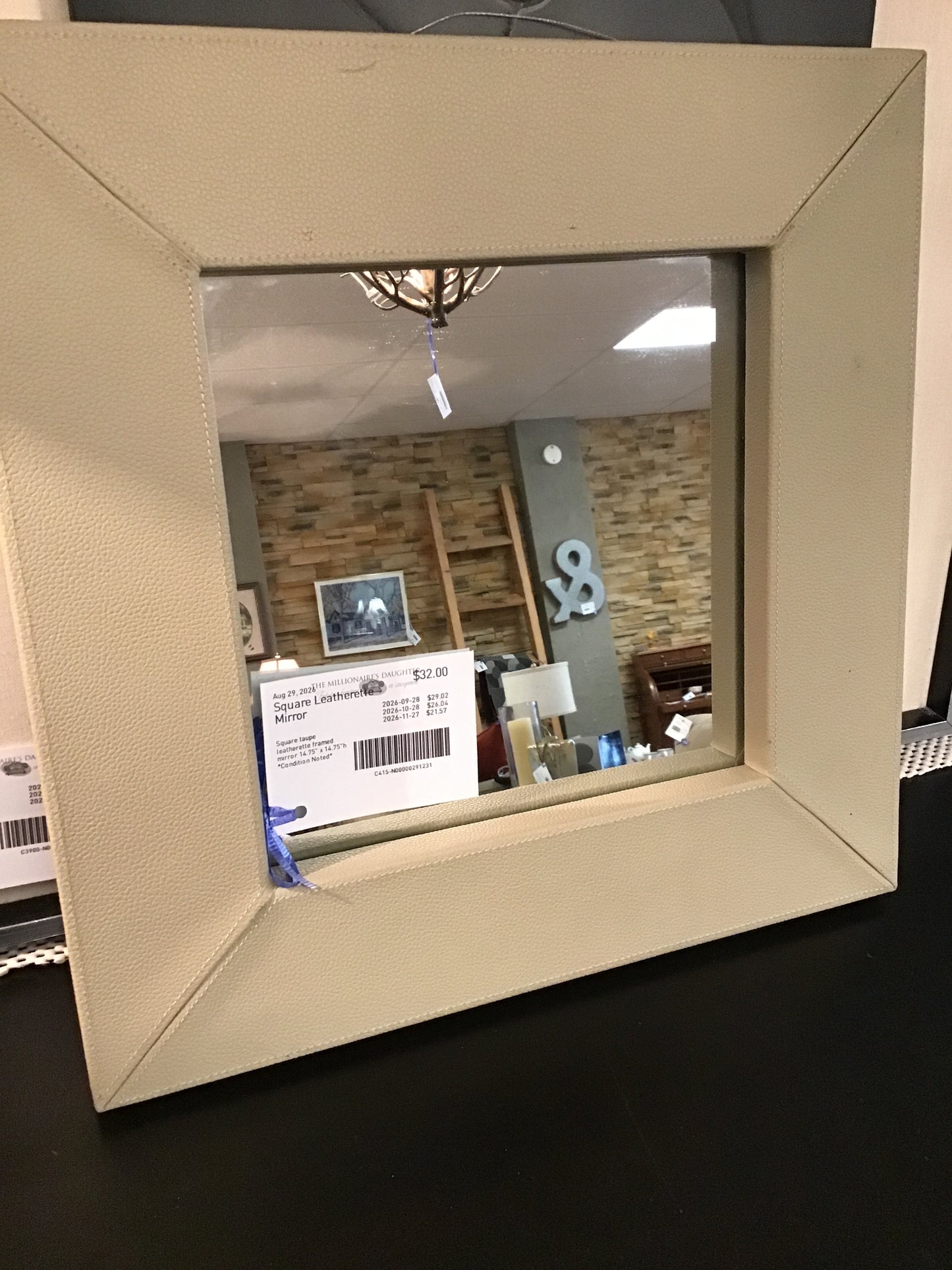 Square Leatherette Mirror