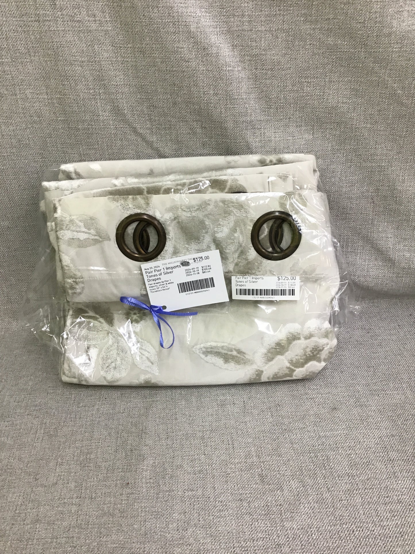 Pair Pier 1 Imports Tones of Silver Drapes