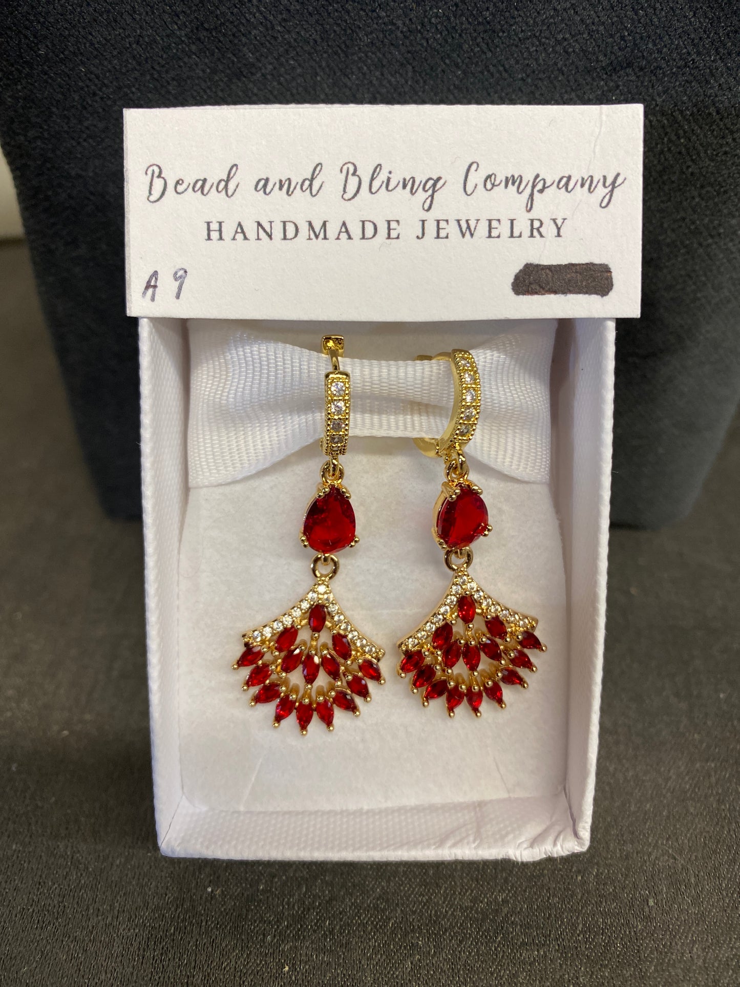 NEW! Handmade Pierced Earings - Red Fan