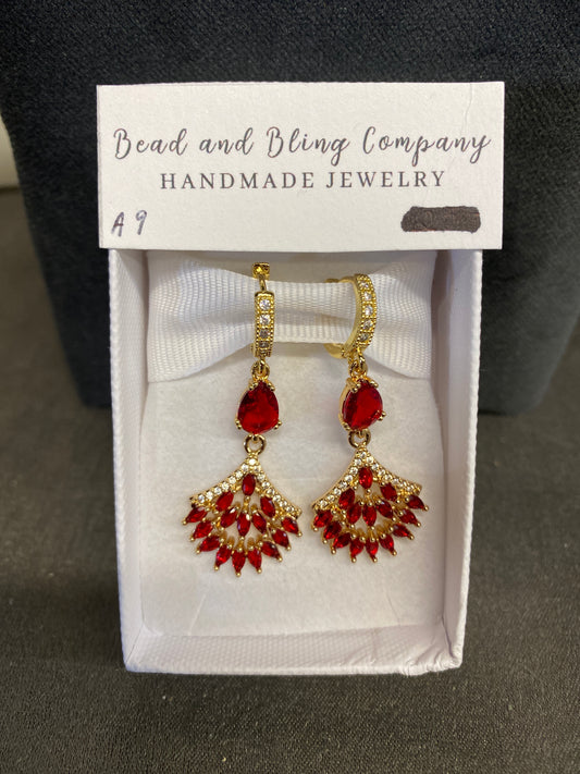 NEW! Handmade Pierced Earings - Red Fan