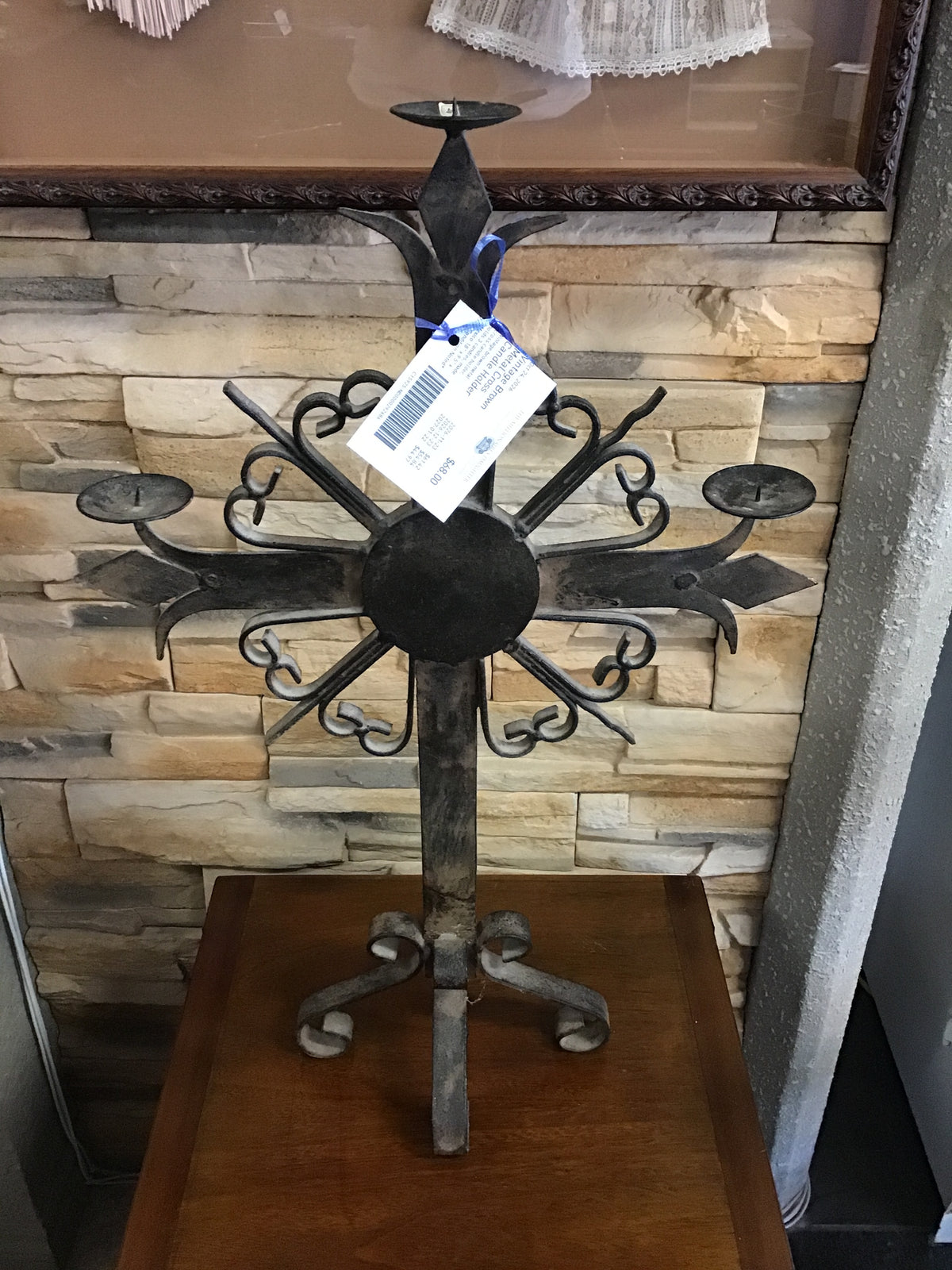 Vintage Brown Metal Cross Candle Holder