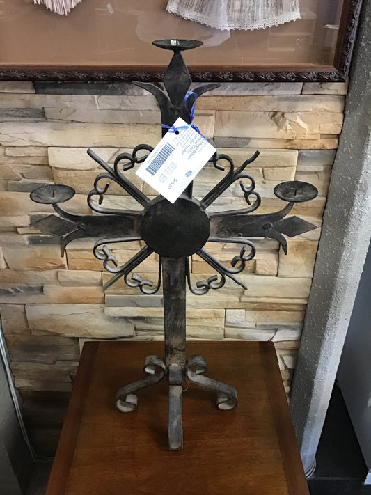 Vintage Brown Metal Cross Candle Holder