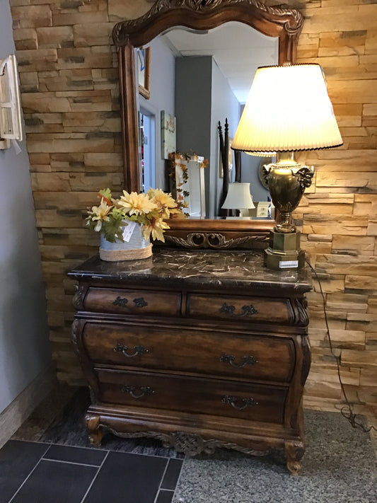 Ornate Marble Top Dresser & Mirror