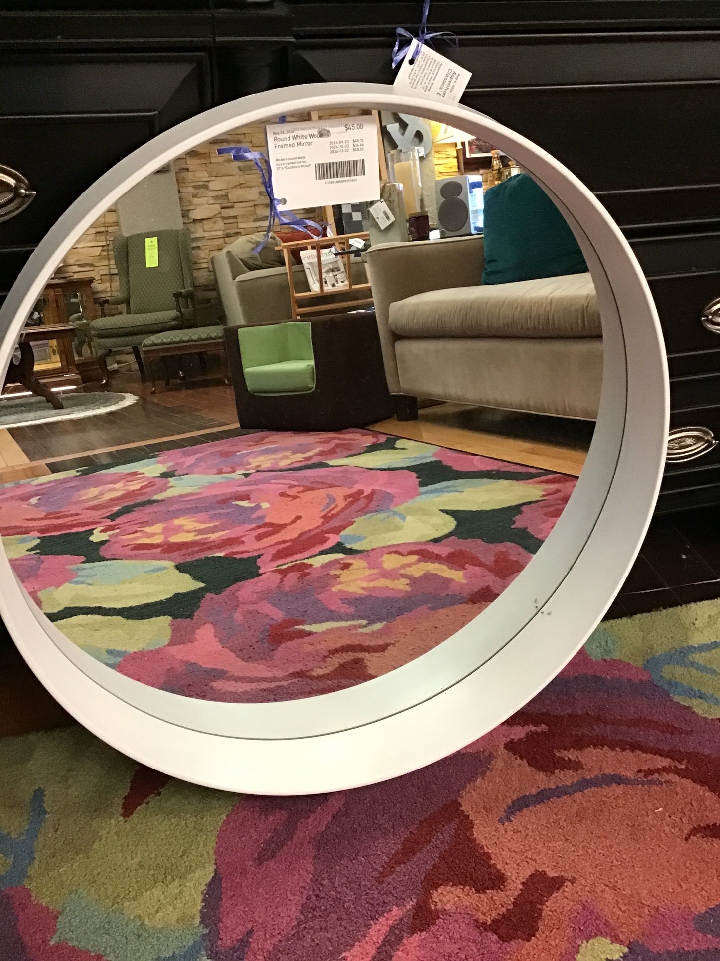 Round White Wood Framed Mirror