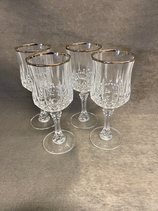 SET 4 Long Champs Gold Wine Glasses