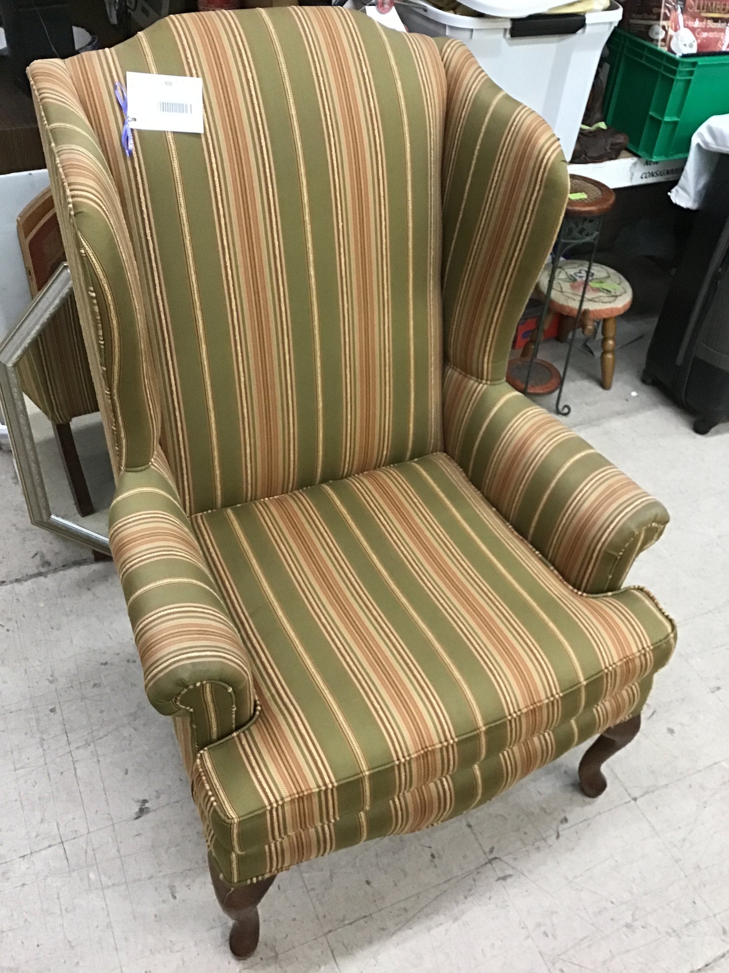 Striped Lay-Z-Boy Wingback Chair