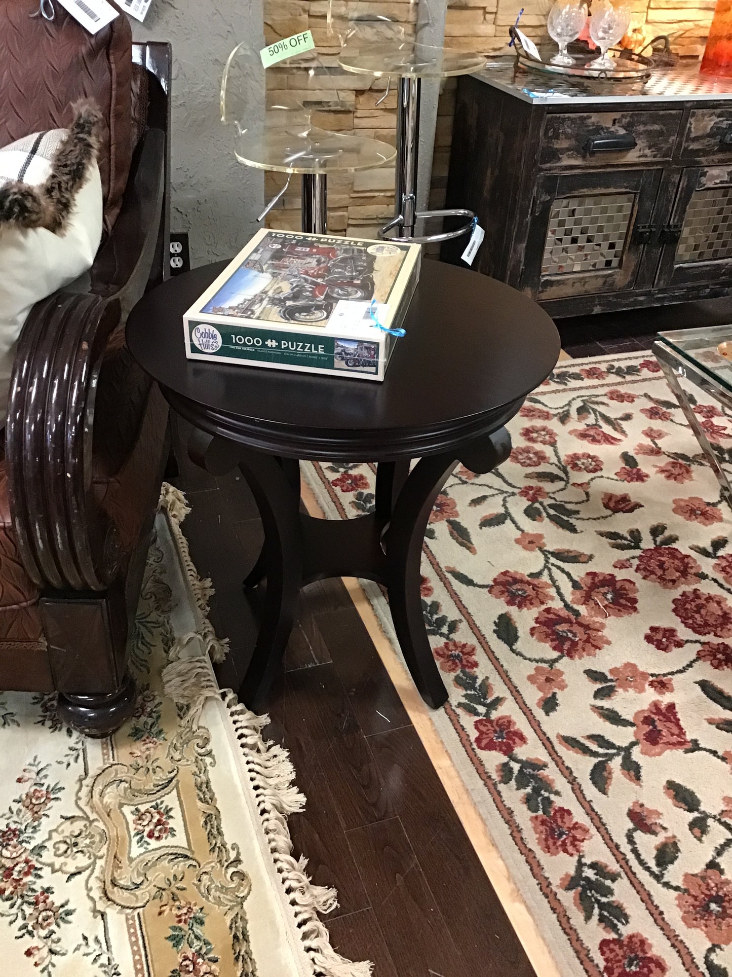 Round Dark Wood Bombay Side Table