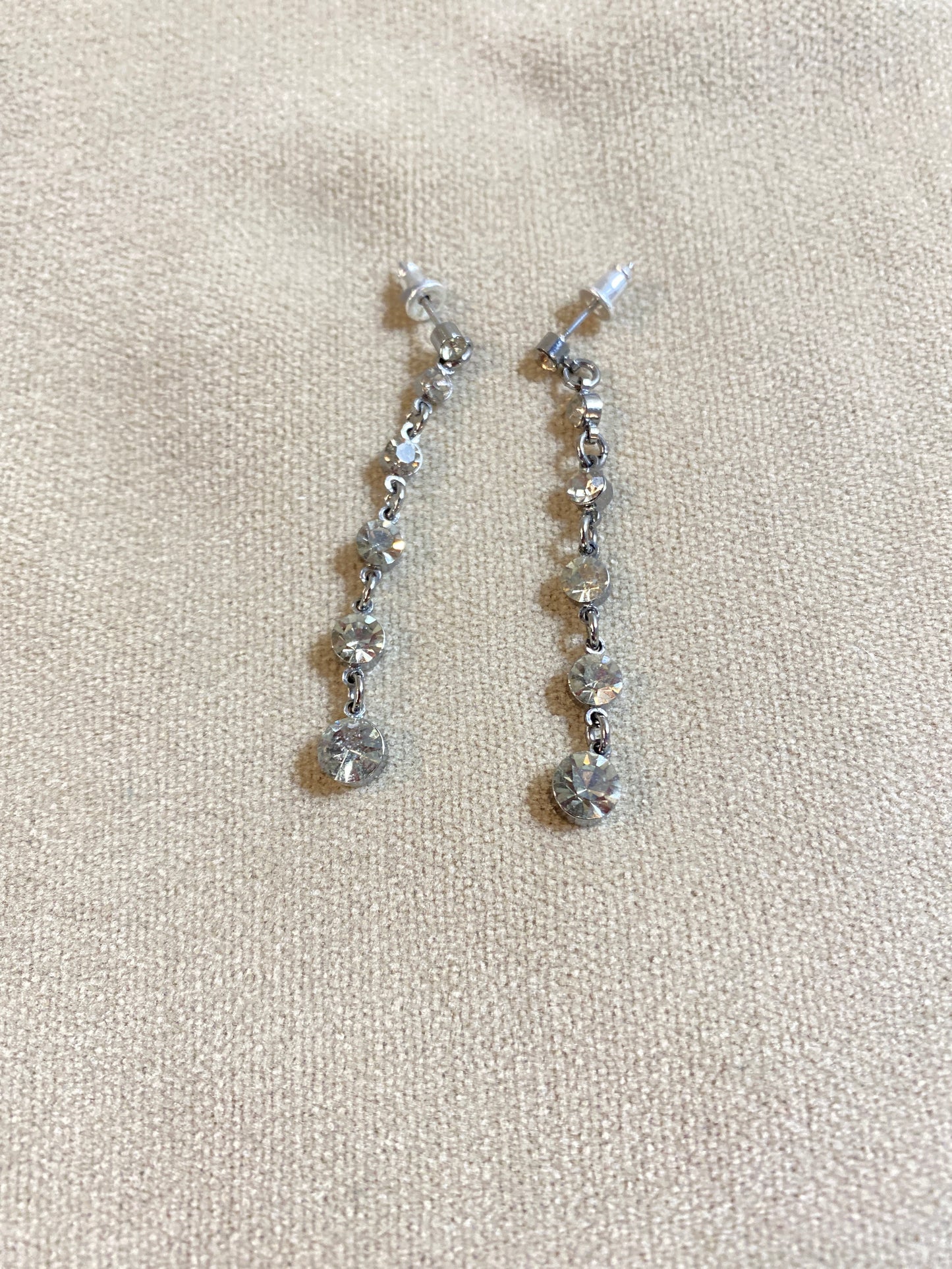 Pierced Earrings - Grey Crystal Drops