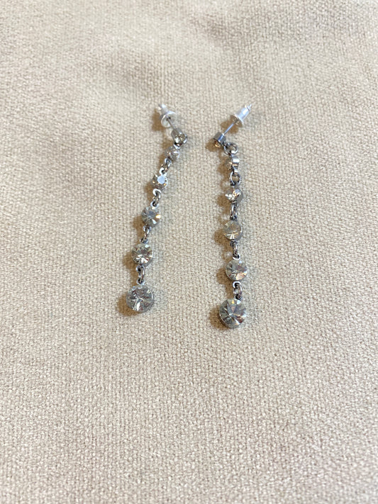 Pierced Earrings - Grey Crystal Drops