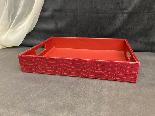 Red Faux Leather Serving Tray