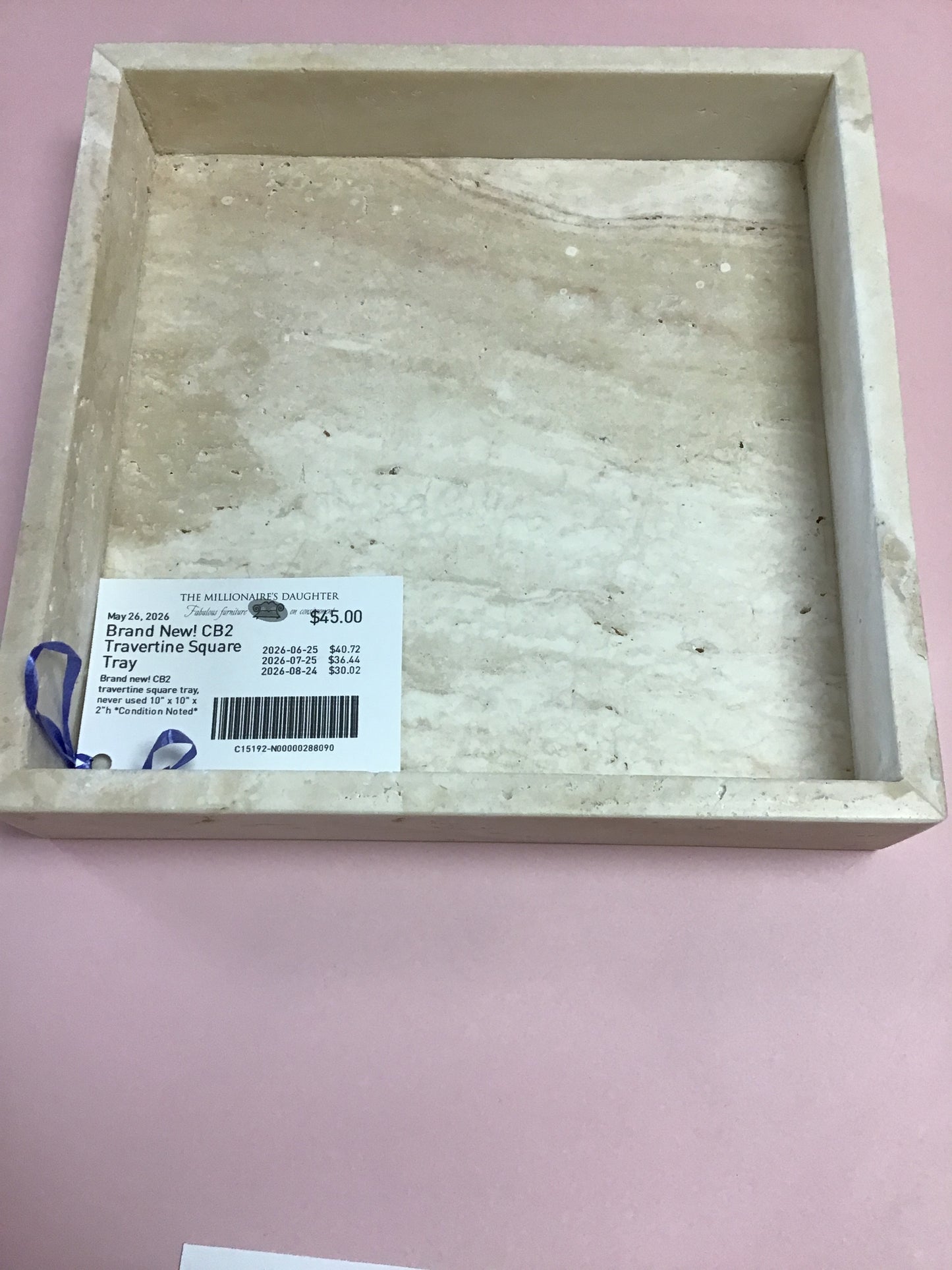 Brand New! CB2 Travertine Square Tray