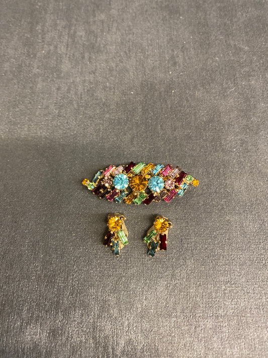 Brooch & Earrings Set - Multicolour