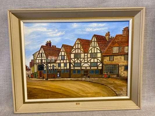 Framed Painting - English Tudor Streetscape