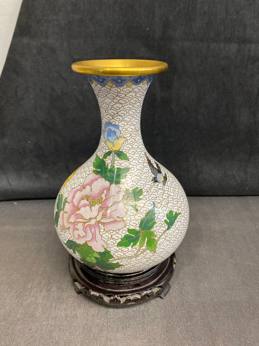 2PC Chinese Cloisonne Vase - Peony