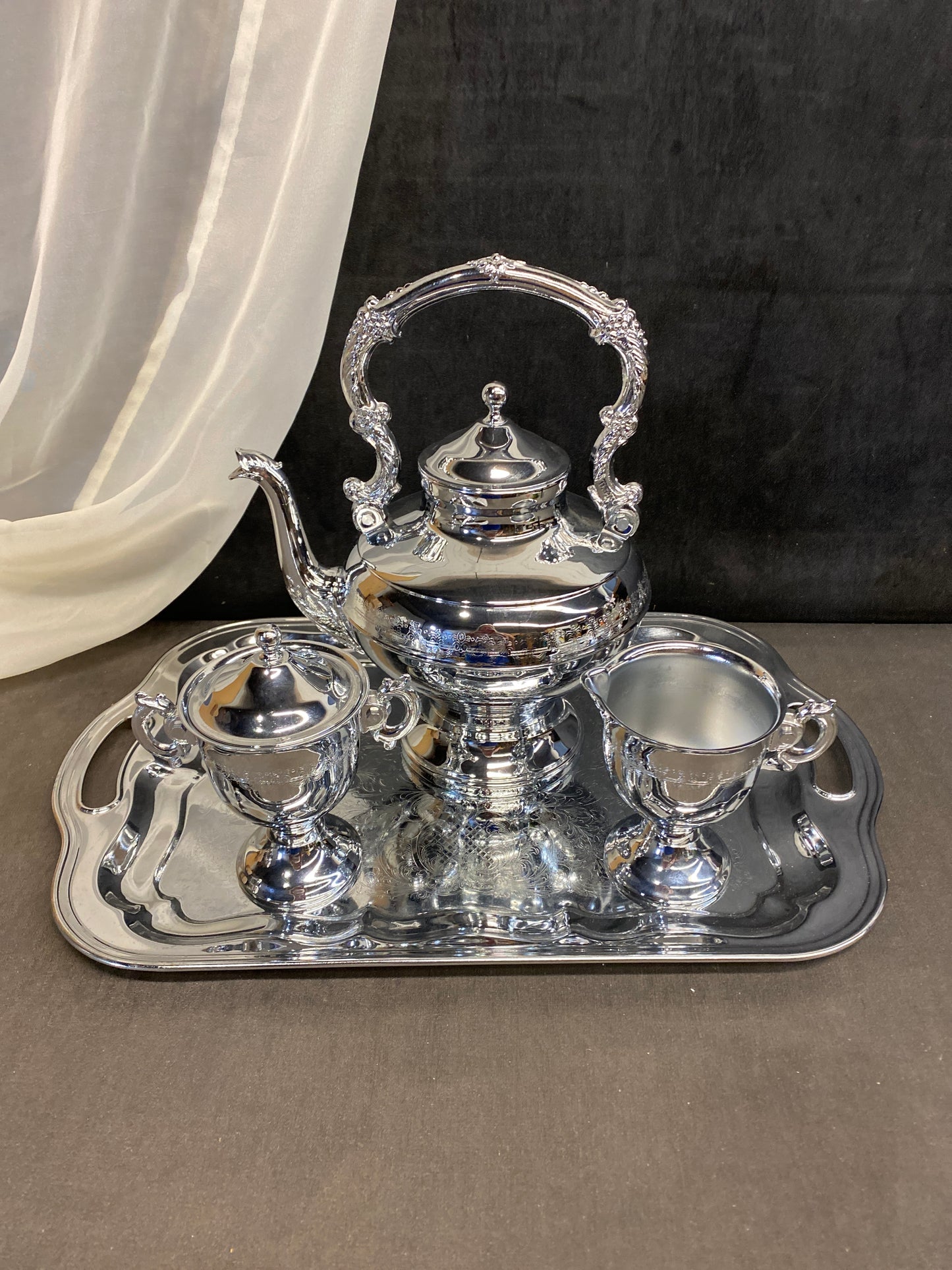 4PC Silver Tone Metal Tea Set