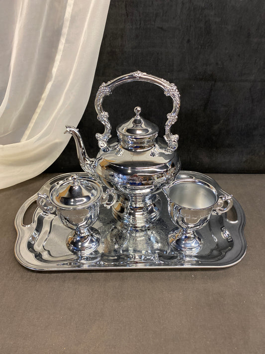 4PC Silver Tone Metal Tea Set