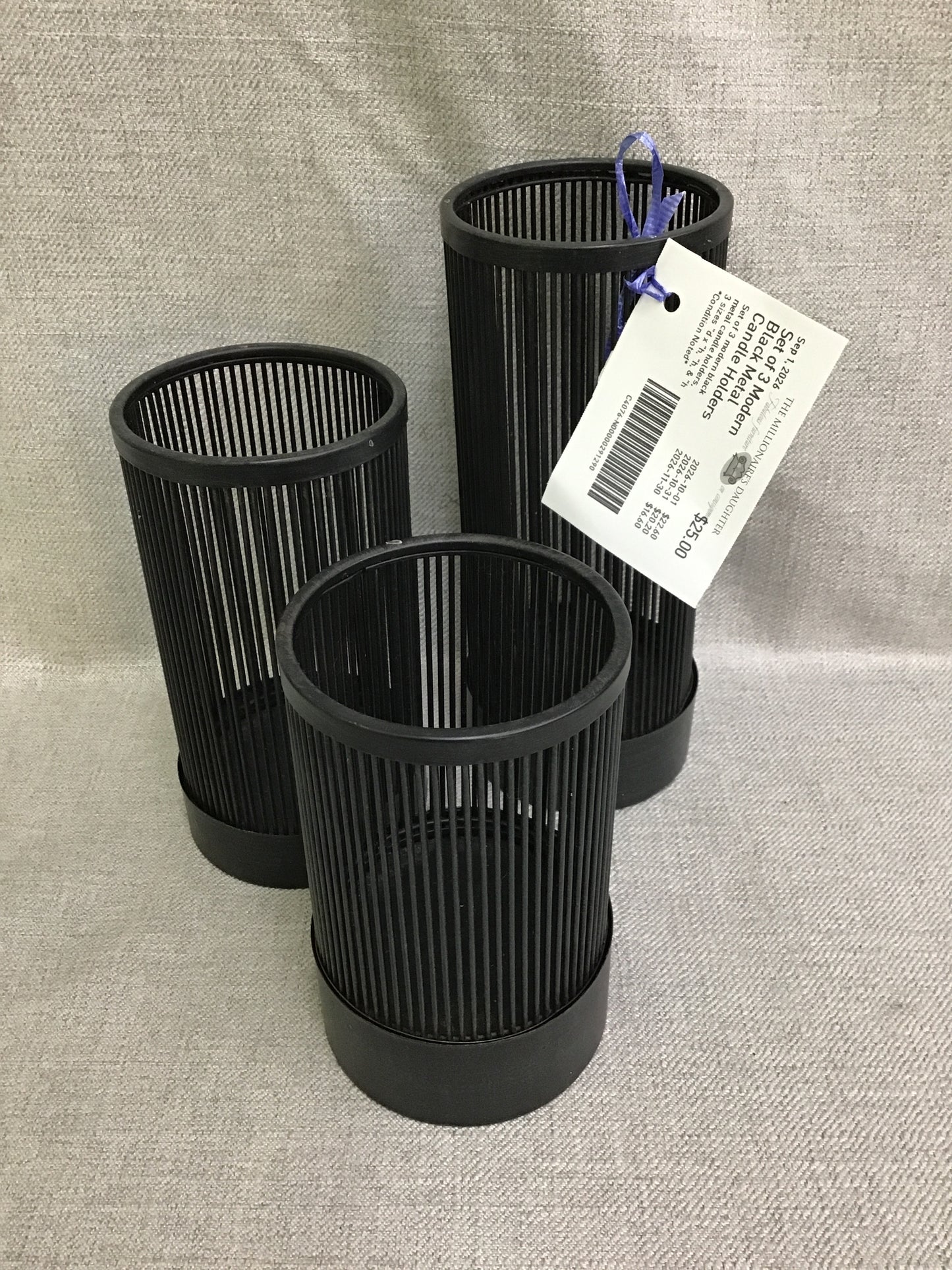 Set of 3 Modern Black Metal Candle Holders