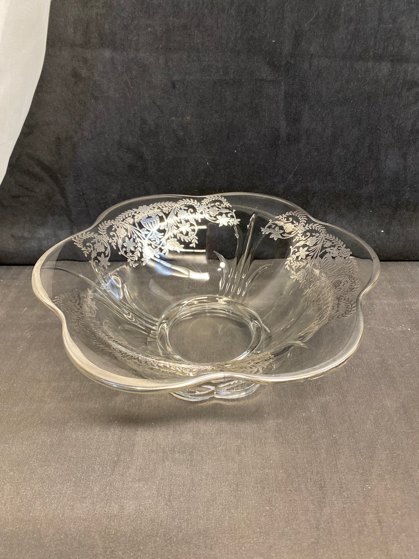 Silver Overlay Glass Bowl - Scalloped