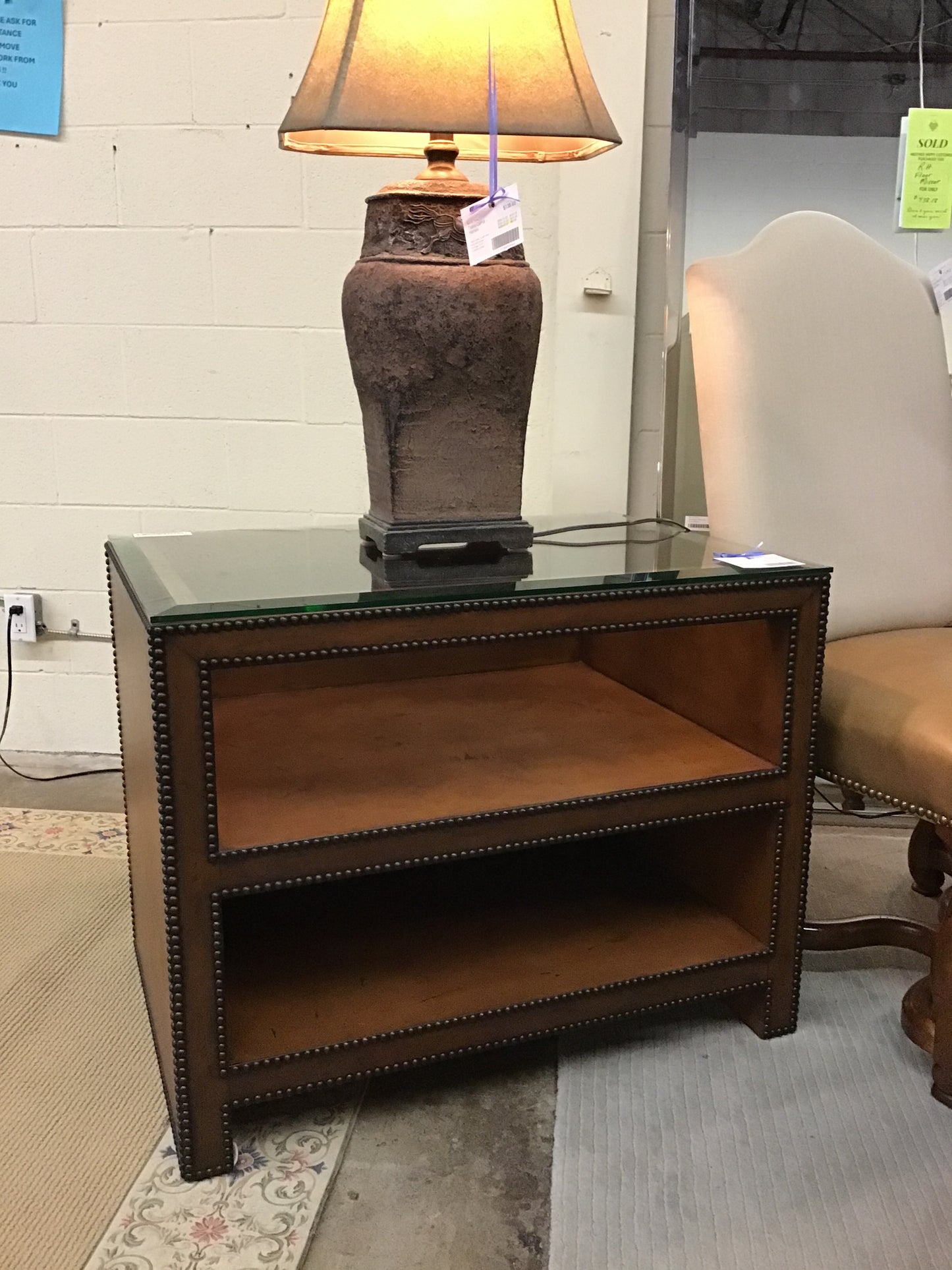 Glass/Leather Side Table