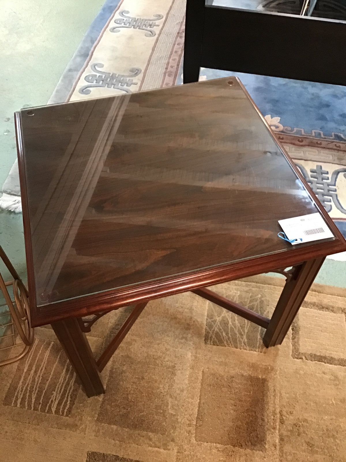 Dark Wood Side Table w Glass Top