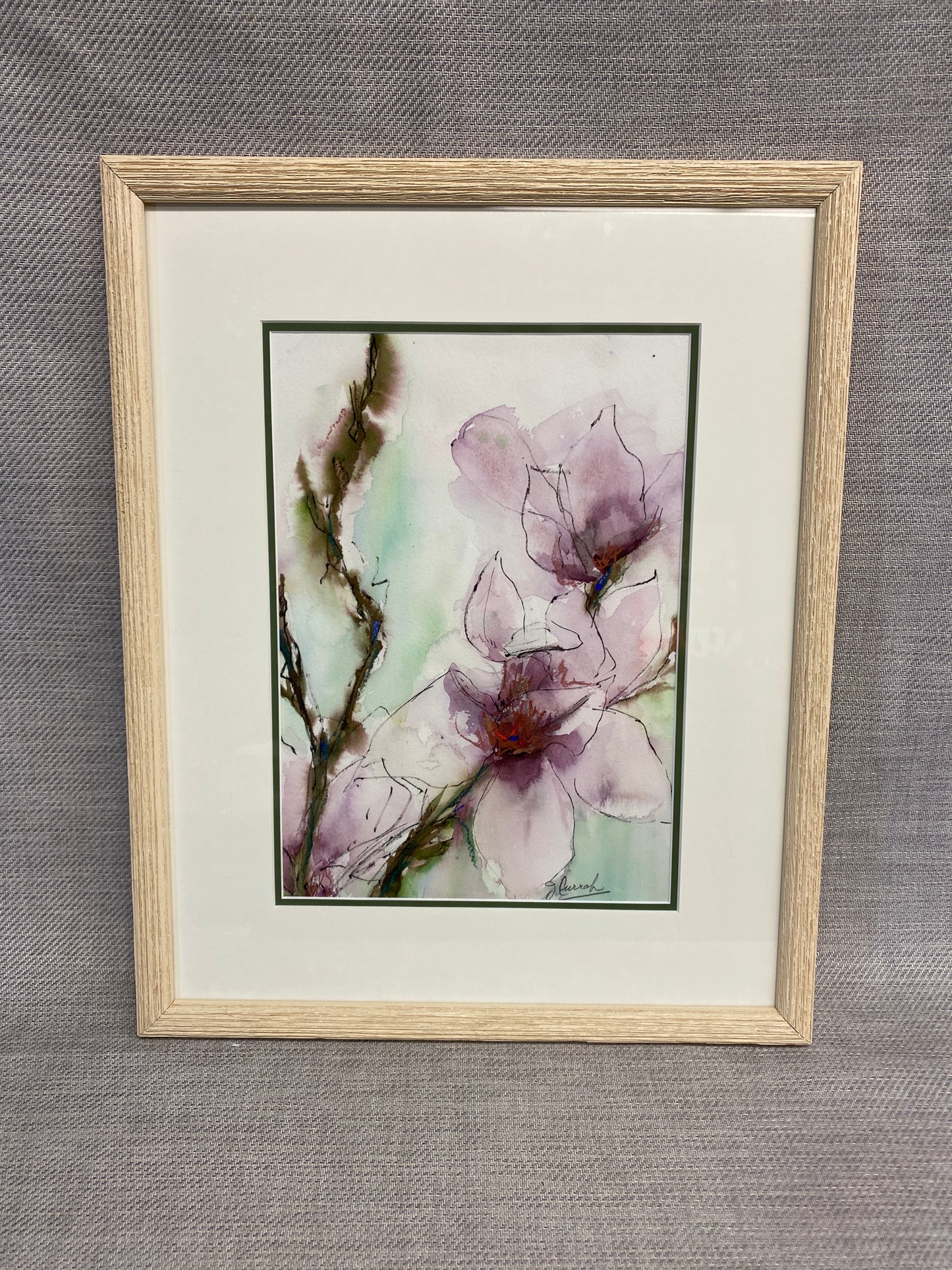 Framed Watercolour Painting - Purple Flowers