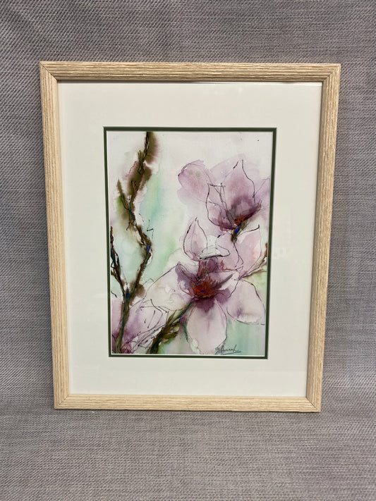 Framed Watercolour Painting - Purple Flowers