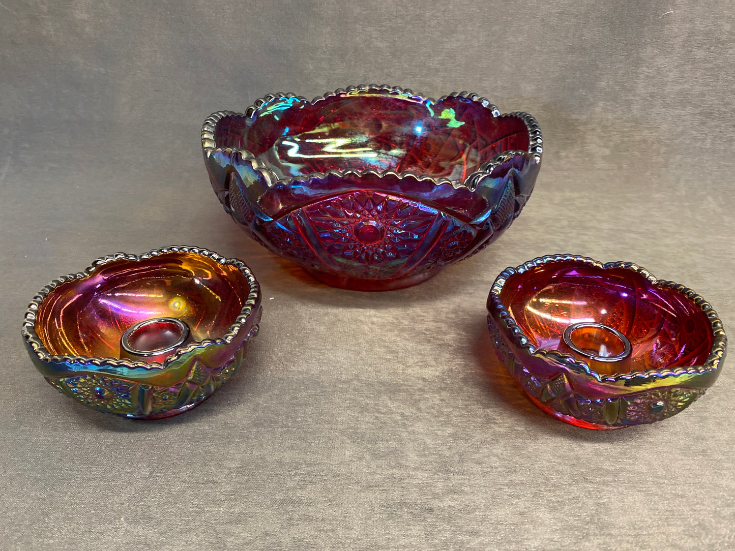 3PC Indiana Carnival Glass Console Set
