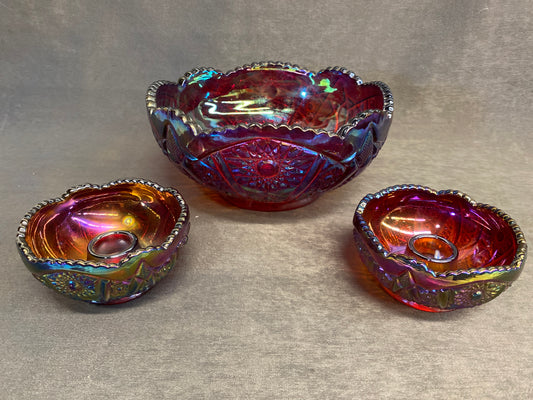 3PC Indiana Carnival Glass Console Set