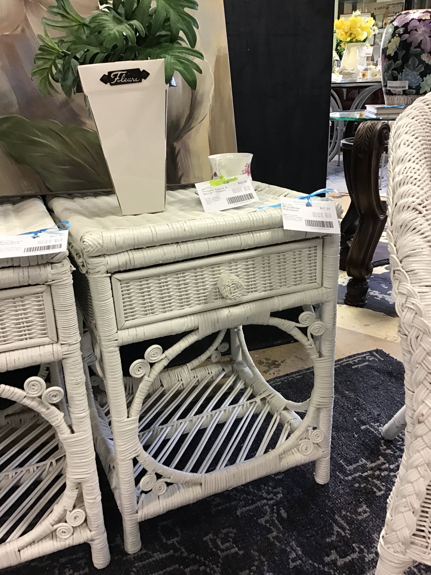 White Wicker Nightstand