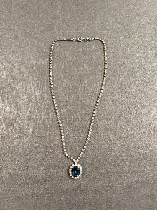 Rhinestone Necklace - Blue Gem Pendant
