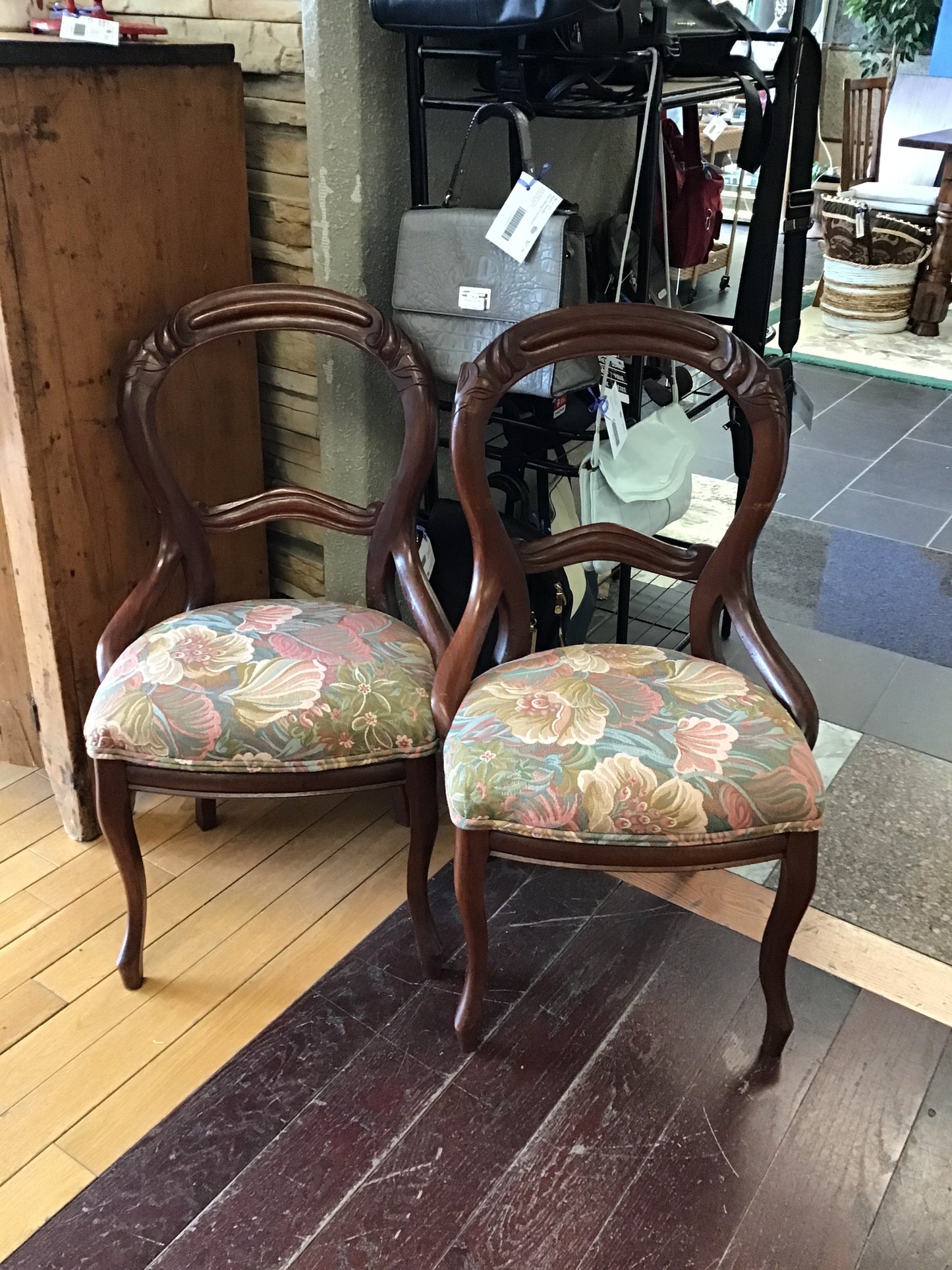 Pair Floral Upholstered Dining Chairs