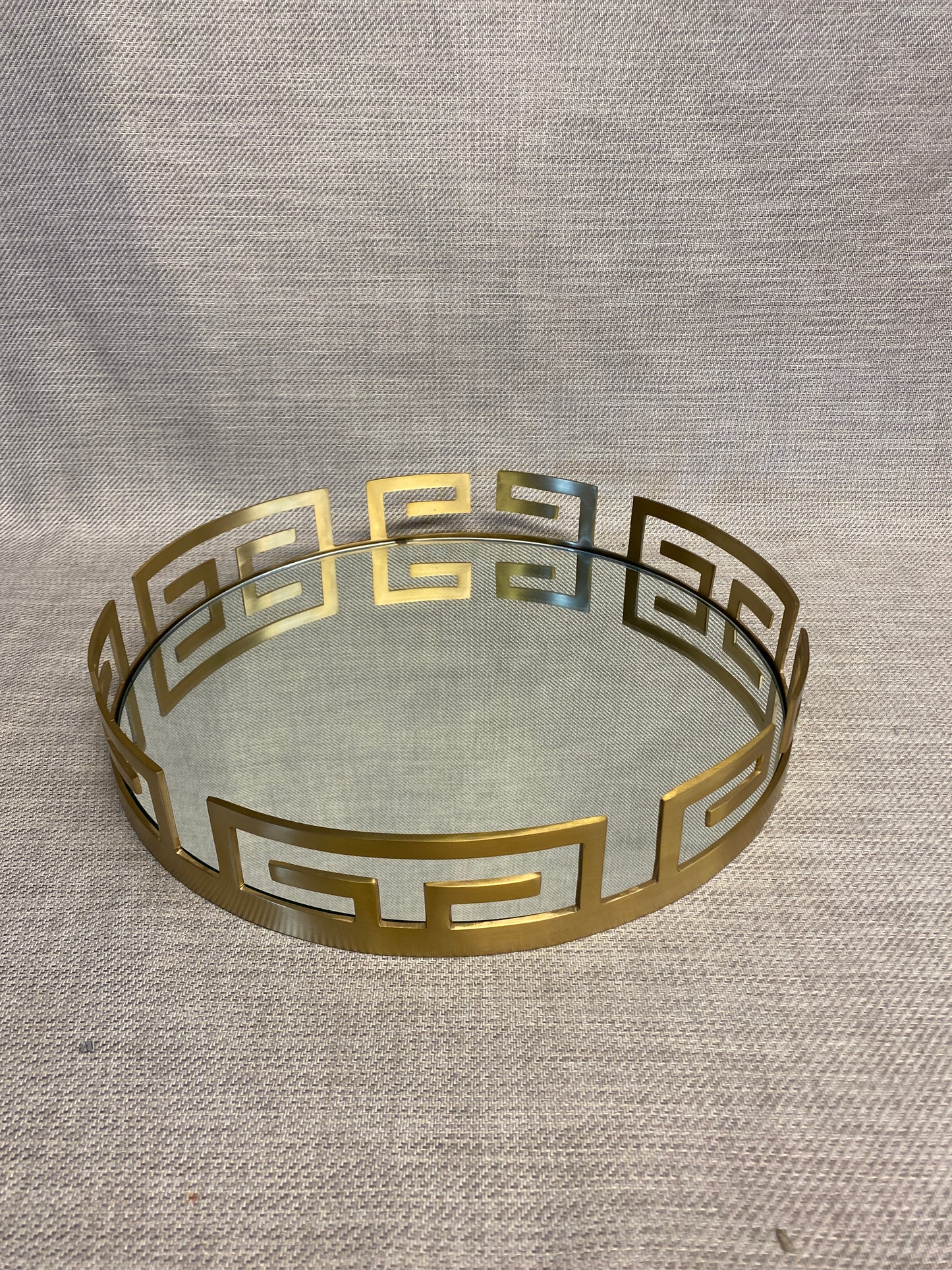 Round Mirrored Tray - Greek Key