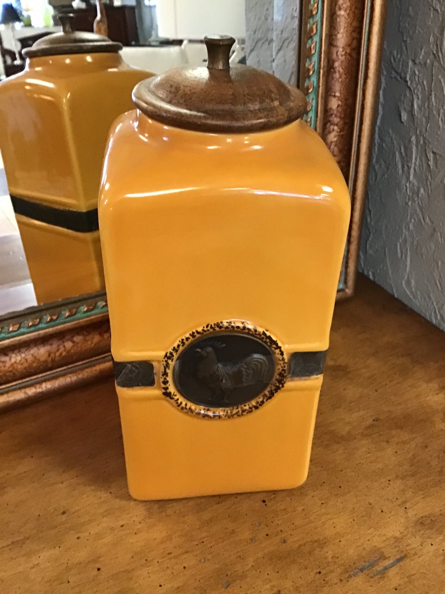 Pier 1 Ceramic Canister with Wood Lid