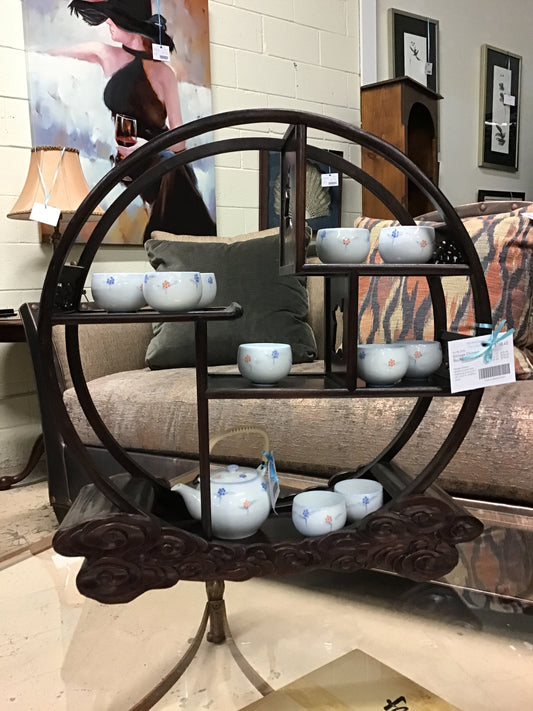 Vintage Chinese Round Wood Shelf