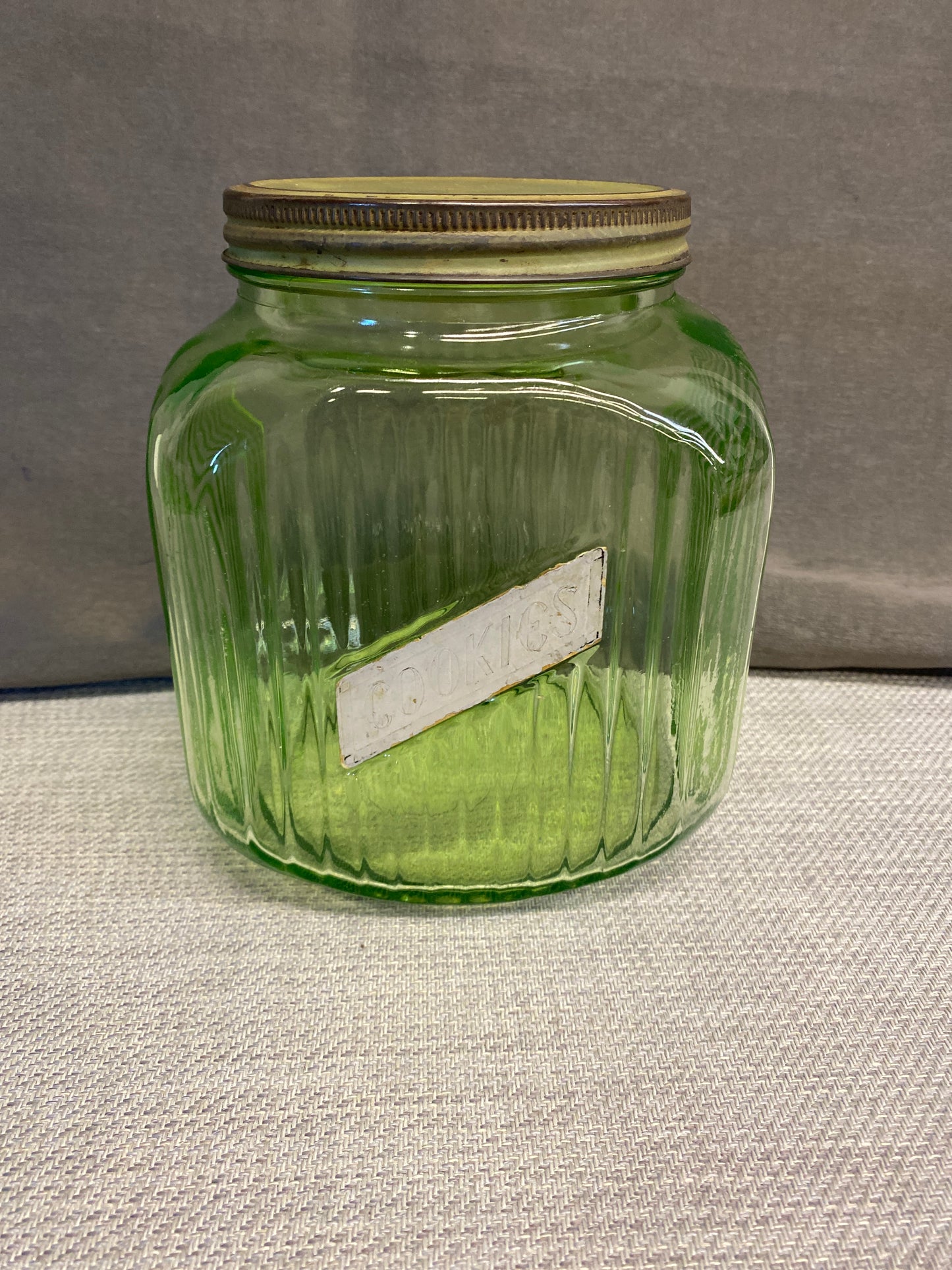 Vintage Green Hoosier Style Cookie Jar