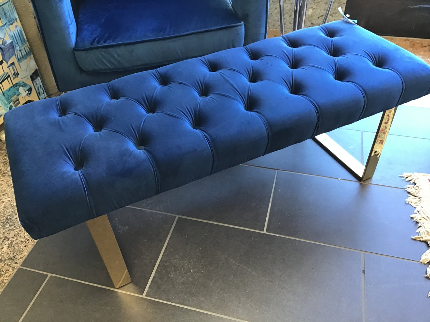 Navy Blue Bellini Tufted Bench