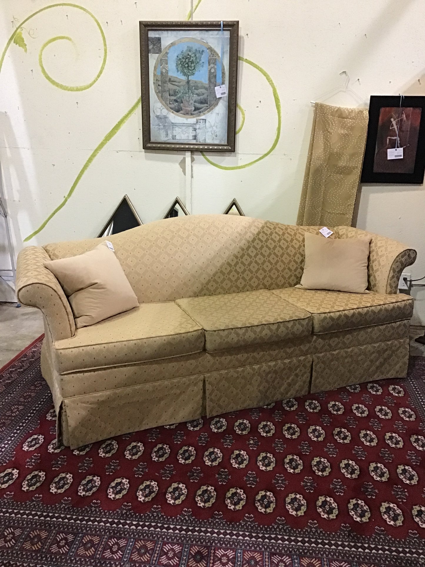 Camel Back Sofa & 2 Toss Cushions