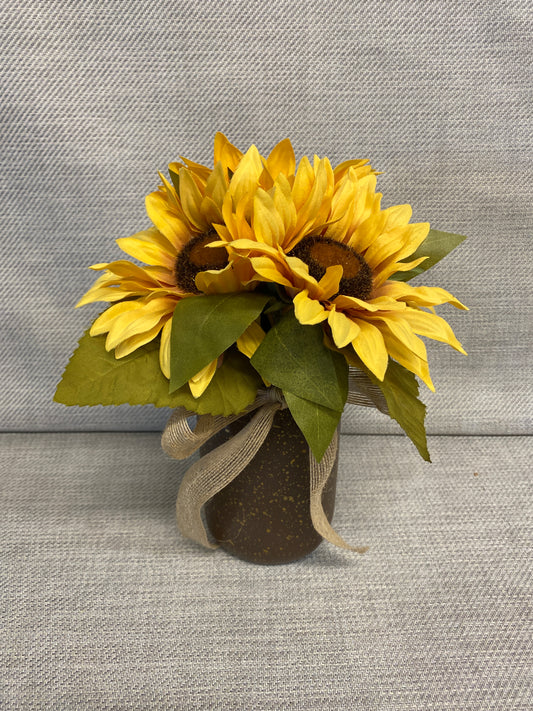 Faux Sunflowers in Glass Jar