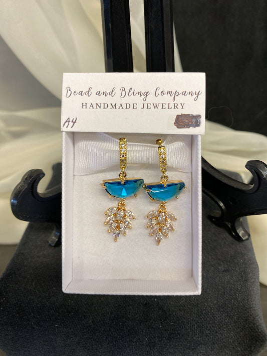 NEW! Handmade Pierced Earings - Blue Semi-Circle