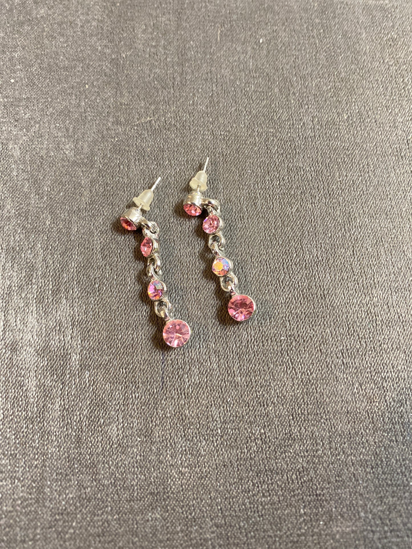 Pair Pierced Earrings - Pink Crystal Drops