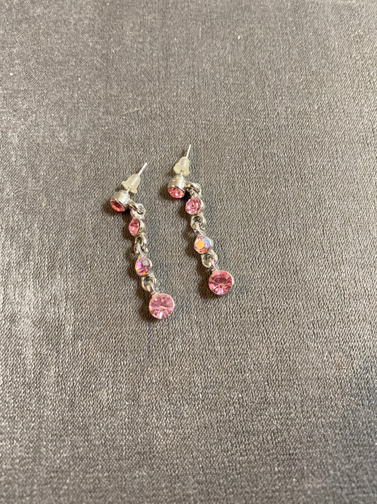 Pair Pierced Earrings - Pink Crystal Drops