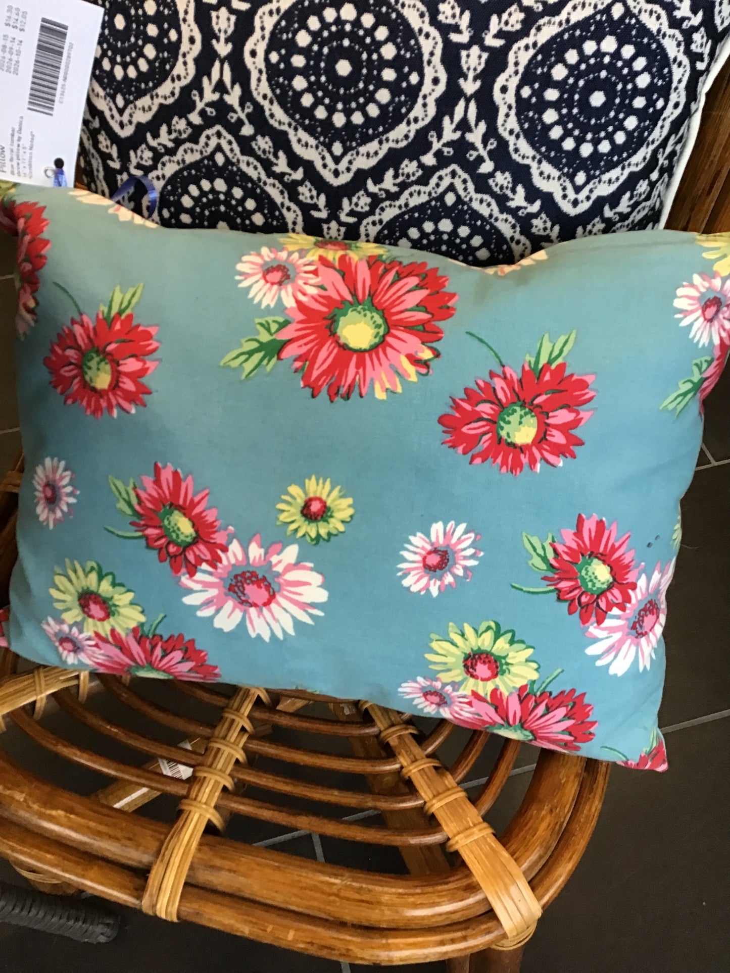 Blue Floral Lumbar Throw Pillow