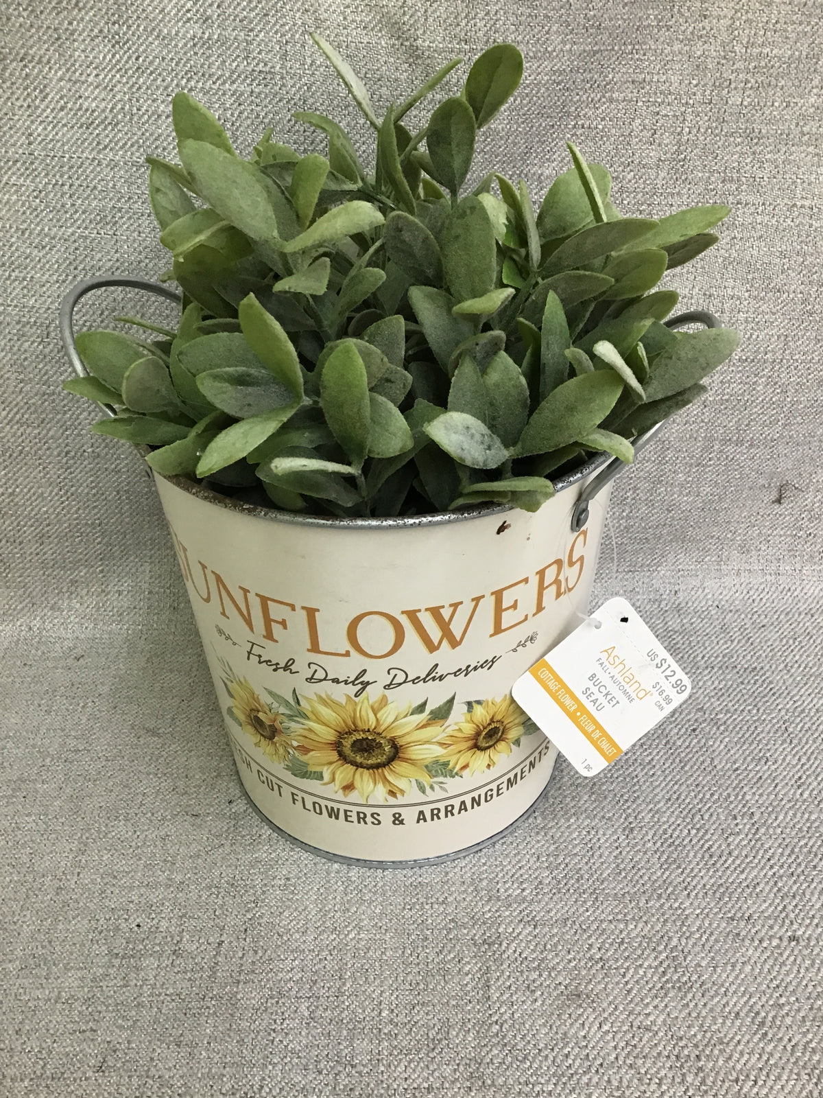 Sunflower Metal Bucket With Greenery