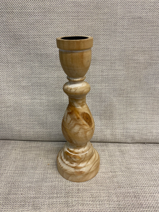 New! Turned Wood Candleholder - 11"