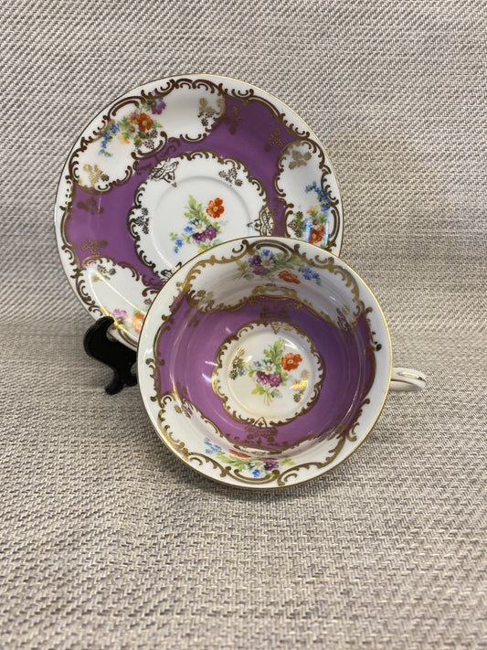 Teacup & Saucer - Mauve & Gold