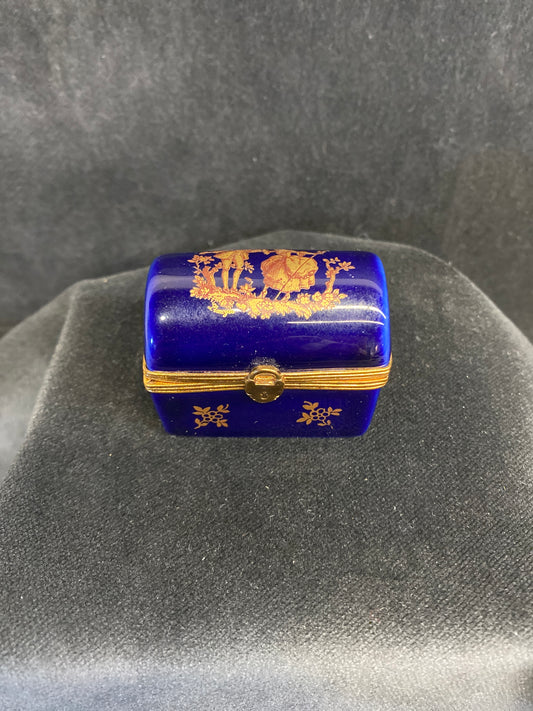 Limoges Trinket Box - Blue & Gold