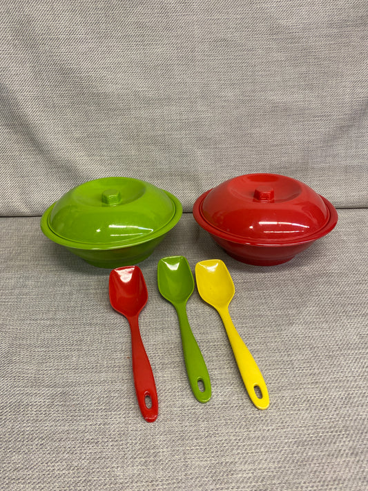 5PC 24Karat Melamine Serving Bowls & Spoons