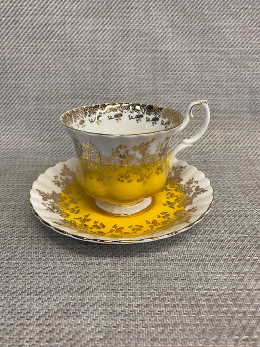 R.A. Teacup & Saucer - Yellow & Gold