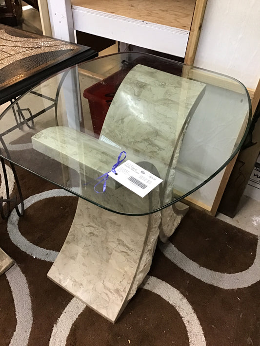 Glass Topped Marble Side Table